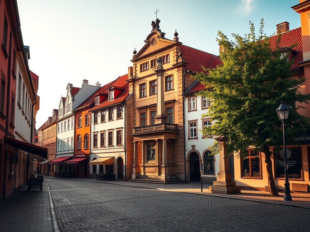 Panorama miasta Leżajsk z widocznym ratuszem i kościołem